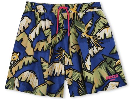 Girls Blue Print Coconut Tree Cotton Shorts on Sale