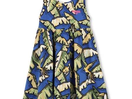 Girls Blue Print Coconut Tree Cotton Dress Online Sale