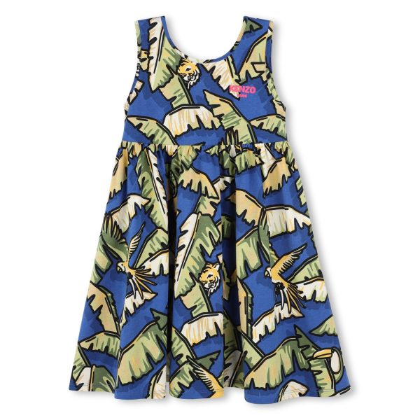 Girls Blue Print Coconut Tree Cotton Dress Online Sale