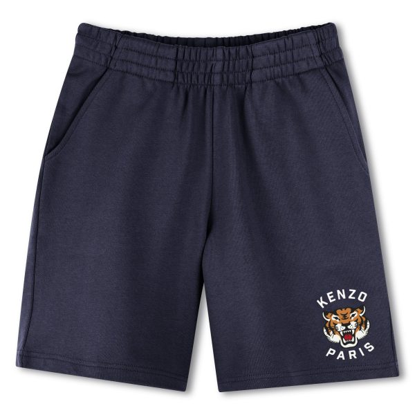 Boys Black Print Logo Cotton Shorts For Discount