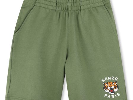 Boys Green Print Logo Cotton Shorts For Cheap