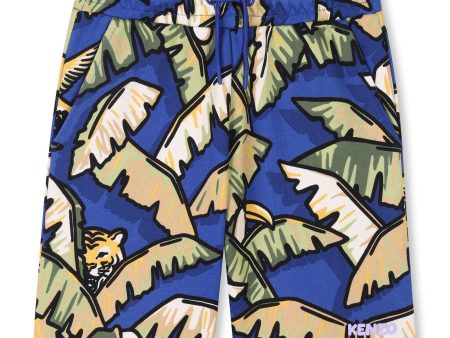 Boys Blue Coconut Tree Print Cotton Shorts Sale