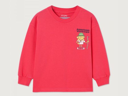 Boys & Girls Bright Red Printed Cotton T-Shirt on Sale