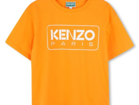 Girls Orange Print Logo Cotton T-Shirt Online Hot Sale