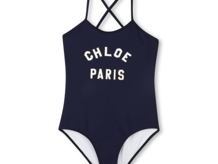 Girls Dark Blue Logo Swimsuit Online now