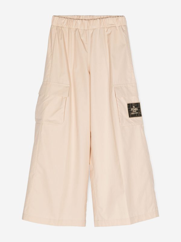 Fendi Kids Logo Cargo Trousers in Beige Supply