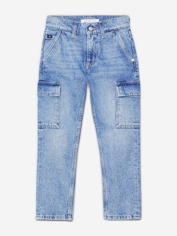 Calvin Klein Boys Dad Iconic Denim Jeans in Blue on Sale