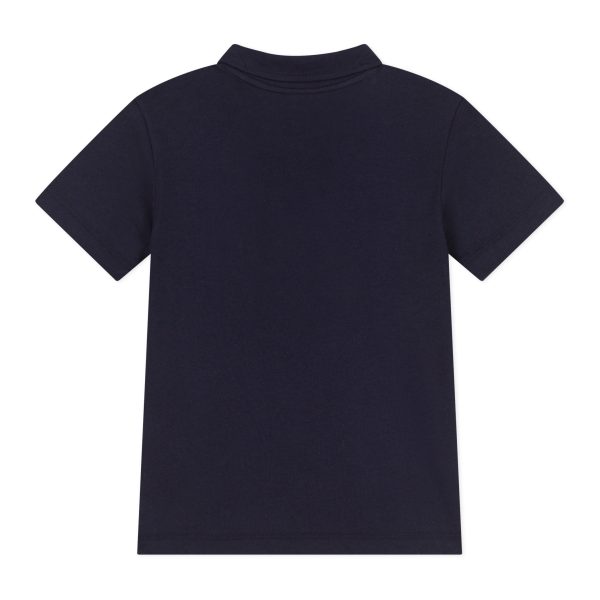 Boys & Girls Dark Blue Embroidered Logo Cotton Polo Shirt Online now