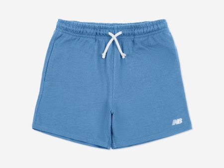 New Balance Boys French Terry Small Logo Shorts in Blue Online now