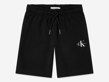 Calvin Klein Kids Monogram Relaxed Shorts in Black Hot on Sale