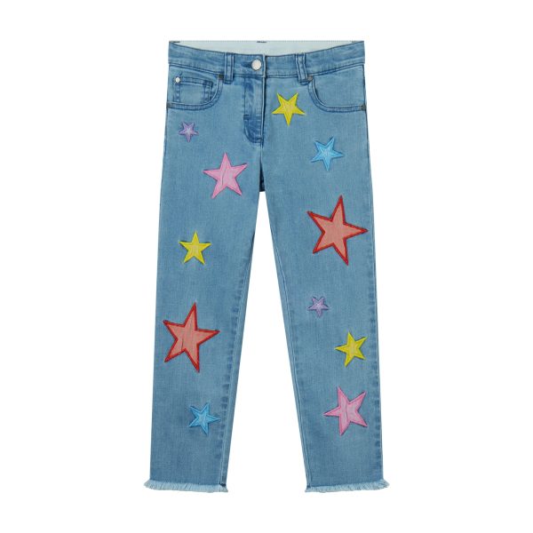 Girls Blue Star Denim Trousers For Sale