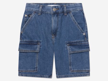 Calvin Klein Boys Denim Cargo Shorts in Blue Cheap