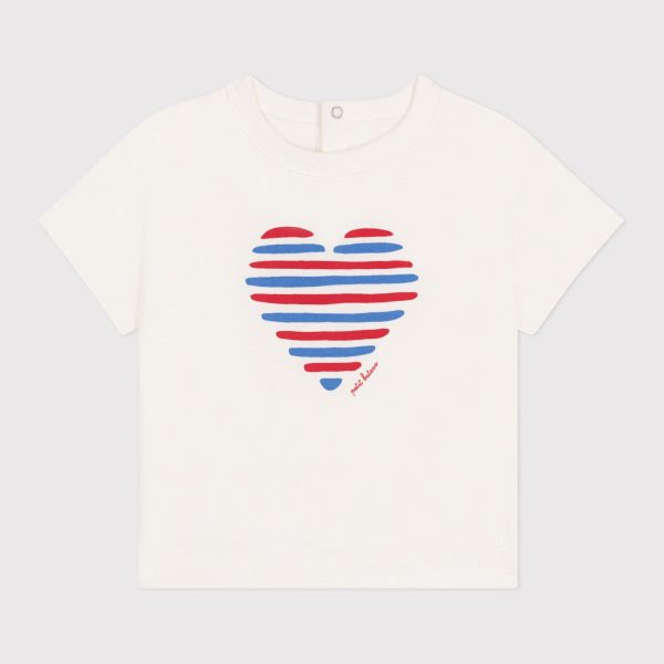 Baby Girls Ivory Printed Heart Cotton T-Shirt For Discount