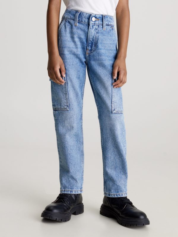 Calvin Klein Boys Dad Iconic Denim Jeans in Blue on Sale