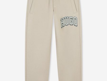 Hugo Boys Logo Print Joggers in Beige Supply