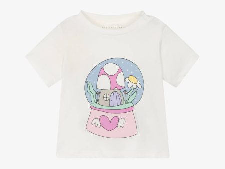 Baby Girls White Printed Cotton T-Shirt For Sale