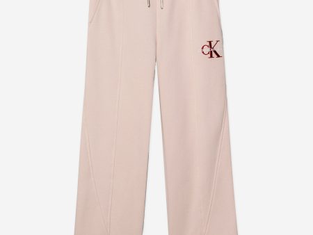 Calvin Klein Girls Monogram Off Placed Joggers in Pink on Sale