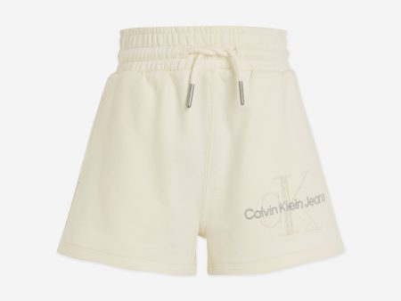 Calvin Klein Girls Monogram Embroidered Shorts in Beige Cheap