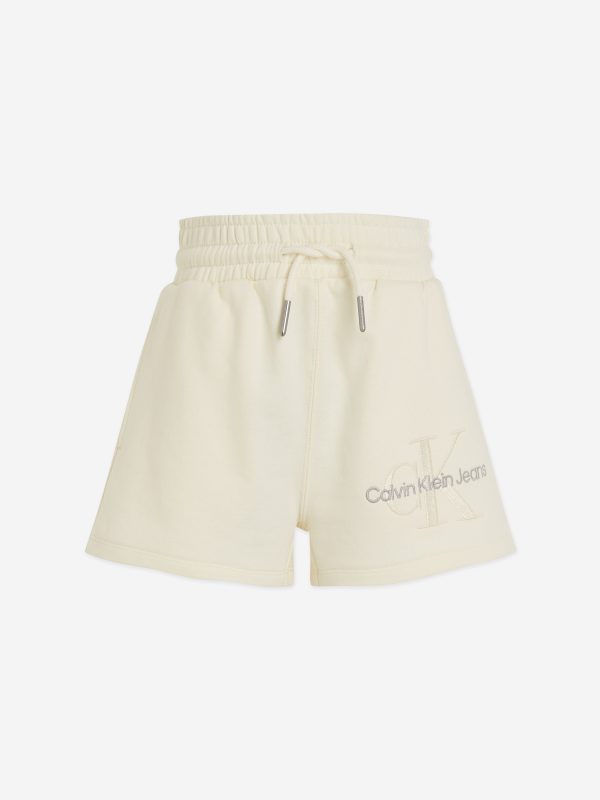 Calvin Klein Girls Monogram Embroidered Shorts in Beige Cheap