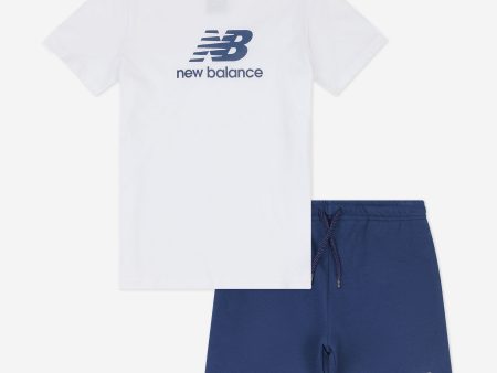 New Balance Boys Stacked Logo Short Set in White Online Sale