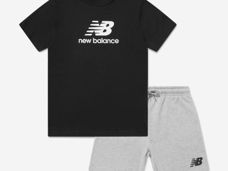 New Balance Boys Stacked Logo Short Set in Black Supply