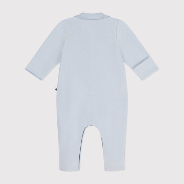 Baby Boys Light Blue Heart Embroidery Cotton Jumpsuit Online Hot Sale