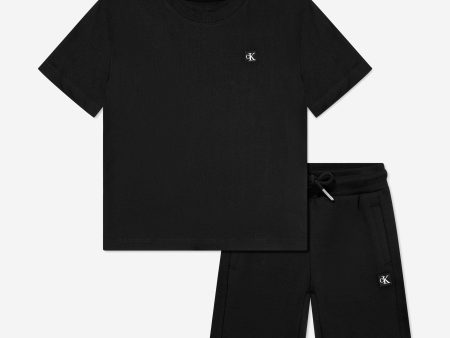 Calvin Klein Kids Mono Mini Badge Shorts Set in Black Discount