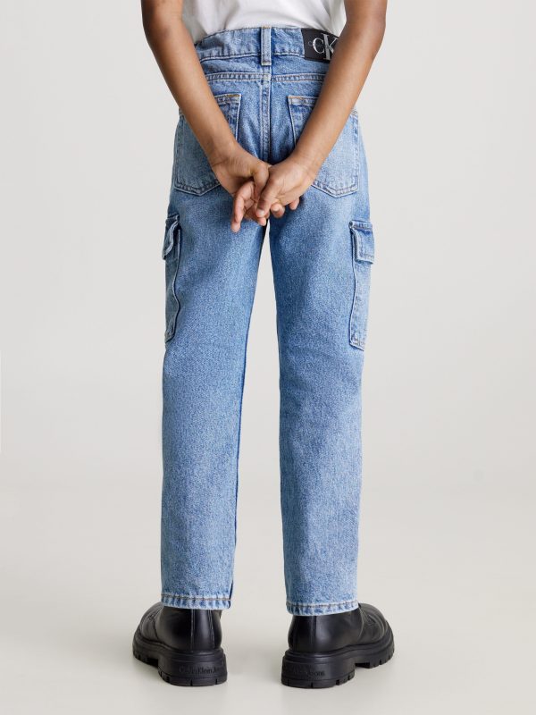 Calvin Klein Boys Dad Iconic Denim Jeans in Blue on Sale