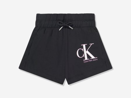 Calvin Klein Girls Reveal Monogram Shorts in Black For Sale