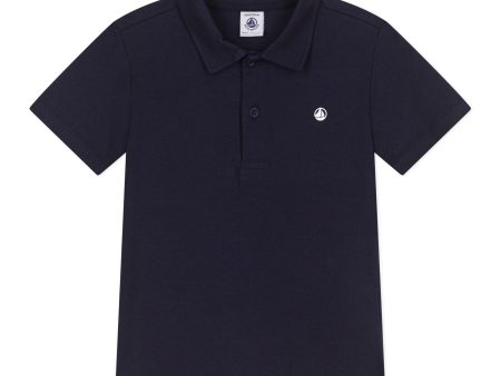 Boys & Girls Dark Blue Embroidered Logo Cotton Polo Shirt Online now