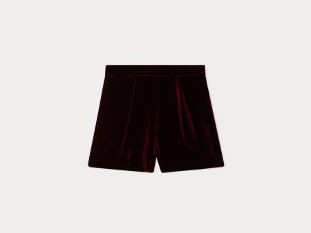 Girls Wine Red Velvet Shorts Discount