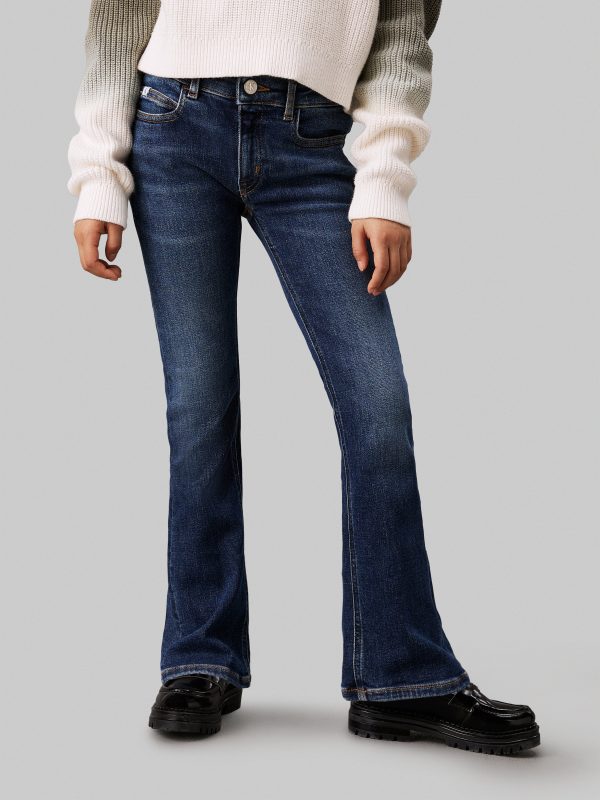 Calvin Klein Girls Mid Rise Flared Jeans in Blue For Discount