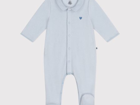 Baby Boys Light Blue Heart Embroidery Cotton Jumpsuit Online Hot Sale