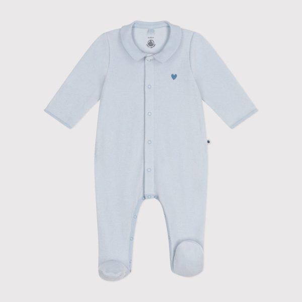 Baby Boys Light Blue Heart Embroidery Cotton Jumpsuit Online Hot Sale