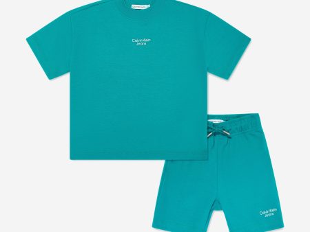 Calvin Klein Boys Ottoman Relaxed Shorts Set in Green For Sale