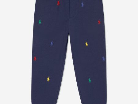 Ralph Lauren Boys Multi Logo Joggers in Navy For Discount