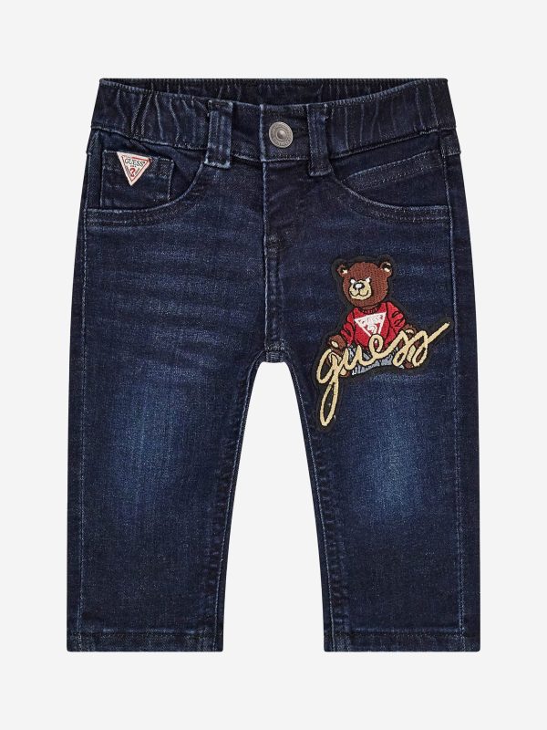 Guess Boys Stretch Denim Bear Jeans in Blue Discount