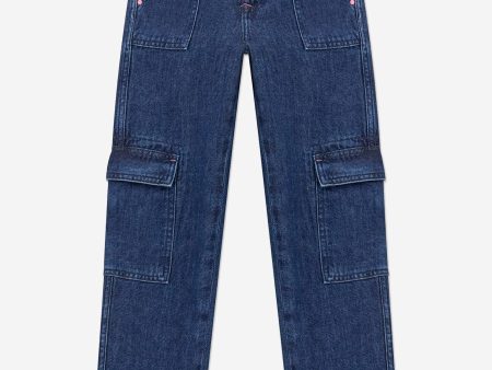 Guess Girls Tencel Cargo Trousers in Blue Sale