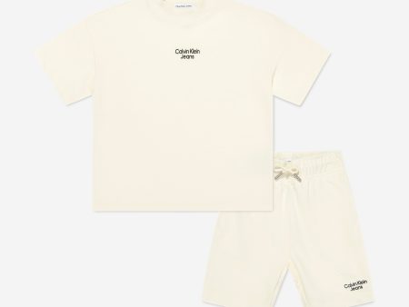 Calvin Klein Boys Ottoman Relaxed Shorts Set in Beige For Discount