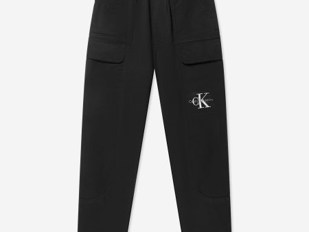 Calvin Klein Boys Sateen Cargo Joggers in Black Online