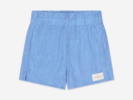 Calvin Klein Girls Crinkle Shorts in Blue Hot on Sale